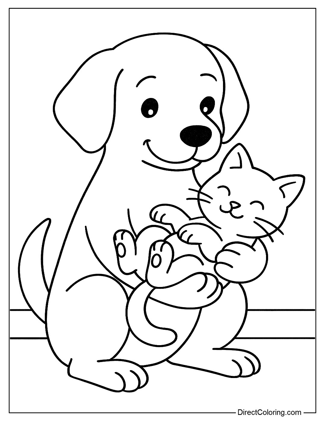 Dog Holding a Kitten To Color